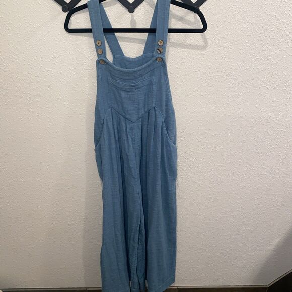 Free People Sun-drenched Overalls In Light Blue Size Small - Picture 2 of 14